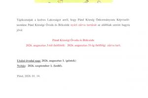 Óvodai nyári zárás